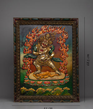 Black Dzambhala Wall Hanging | Wooden Frame Art for Spiritual Enlightenment and Rituals