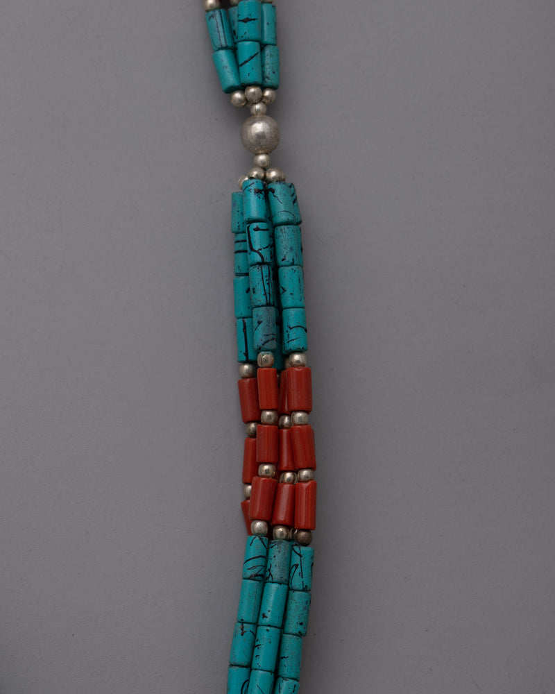 Tibetan Turquoise Jewelry Necklace | Intricately Designed Necklace Showing Traditional Tibetan Art