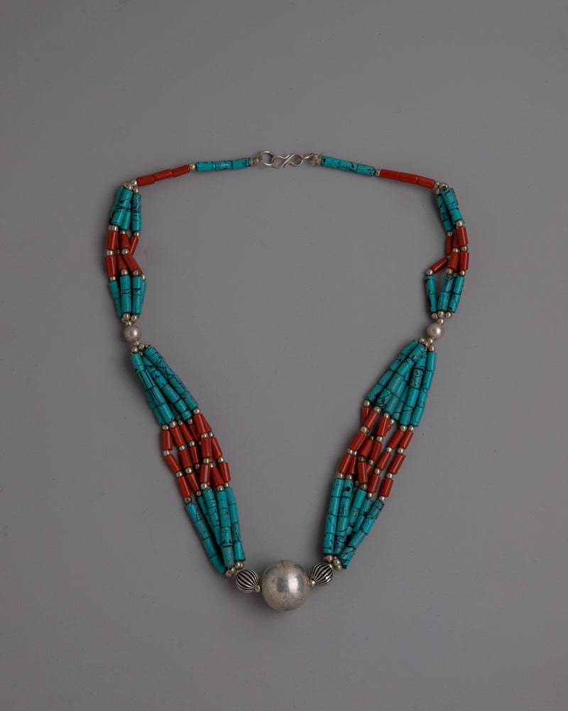 Tibetan Turquoise Jewelry Necklace | Intricately Designed Necklace Showing Traditional Tibetan Art