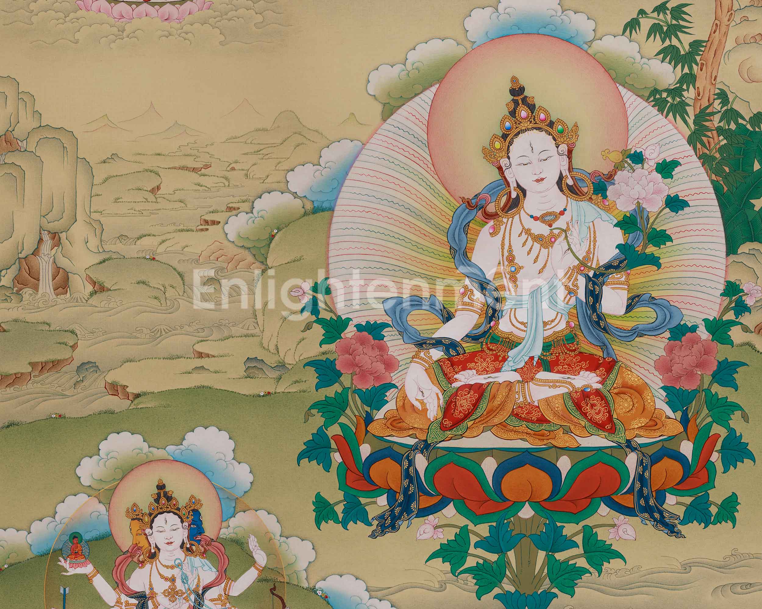 Goddess White Tara Thangka | Symbol Of Compassion with Brocade
