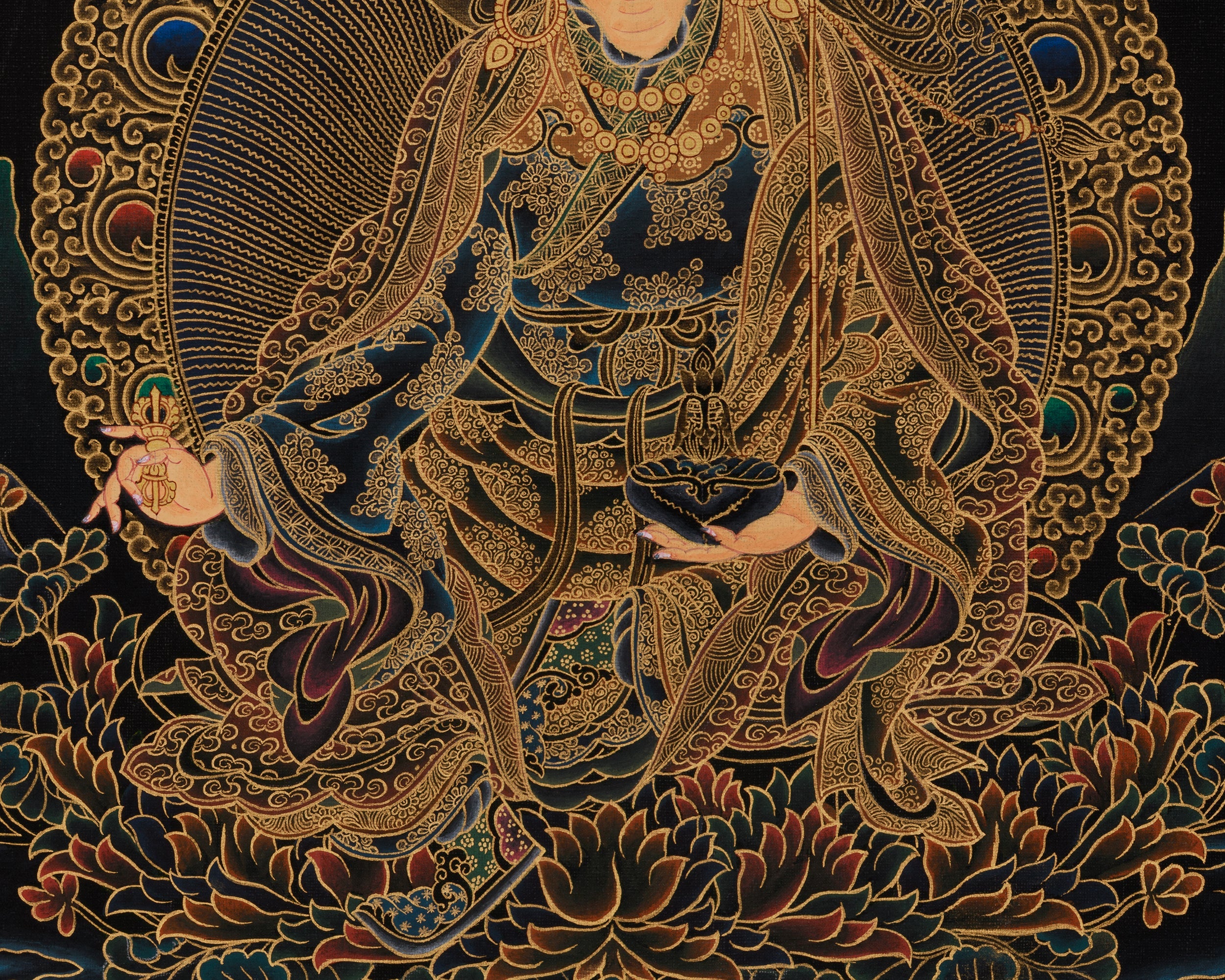 Hand-Painted  Guru Rinpoche Thangka | Embodiment of Wisdom and Compassion