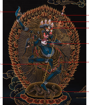 Black and Gold Wrathful Deity Simhamukha | Lion-Headed Dakini Thangka