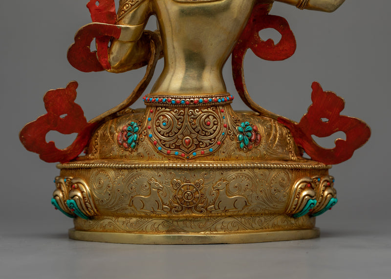 24K Gold Gilded Tibetan Art of Manjushri |  Authentic Handcrafted Wisdom Deity Sculpture
