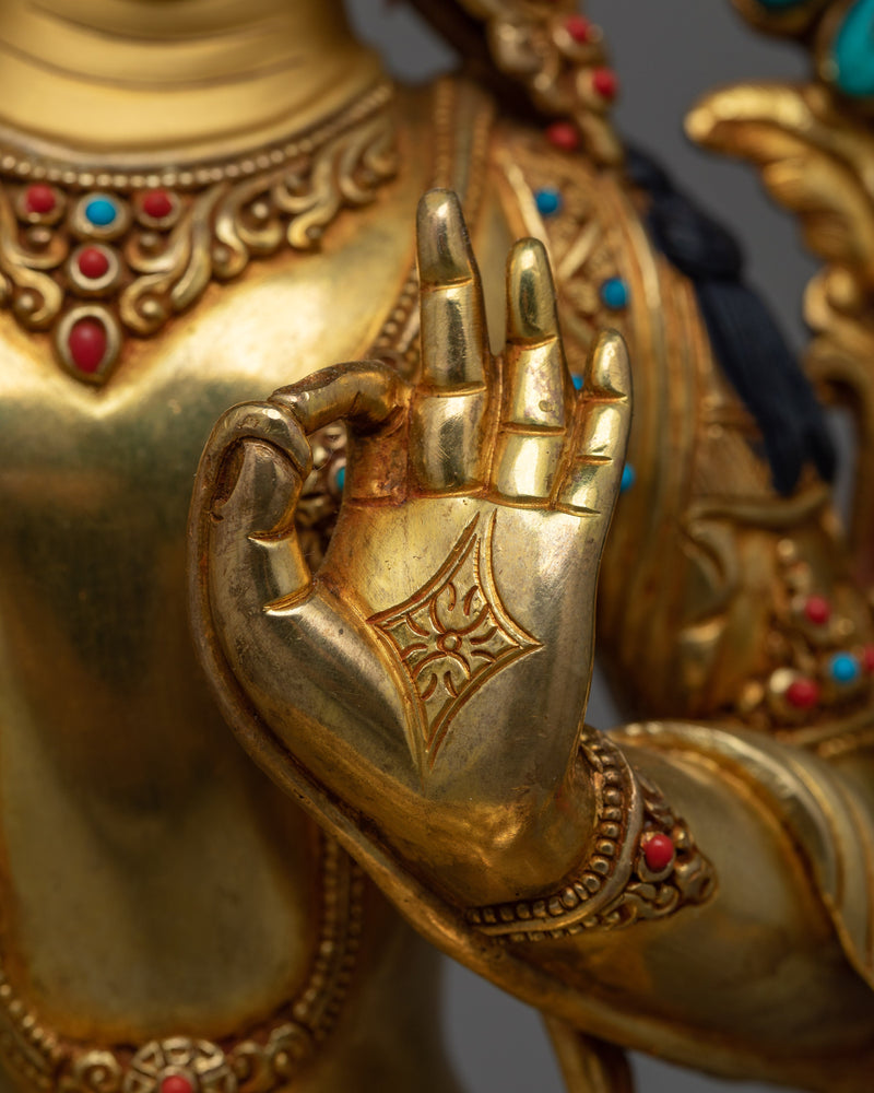 24K Gold Gilded Tibetan Art of Manjushri |  Authentic Handcrafted Wisdom Deity Sculpture