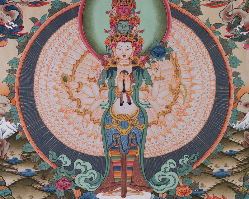 Chengrezig Thangka,Avalokitesvara Thangka-with 24 karat Gold