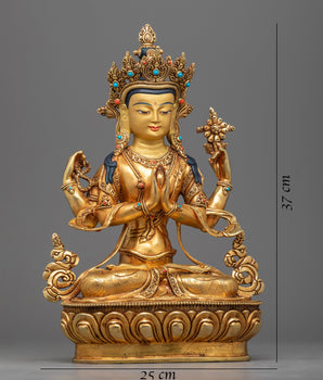 Welcome the Compassionate Presence of Avalokistesvara | 24K Gold-Gilded Copper Statue