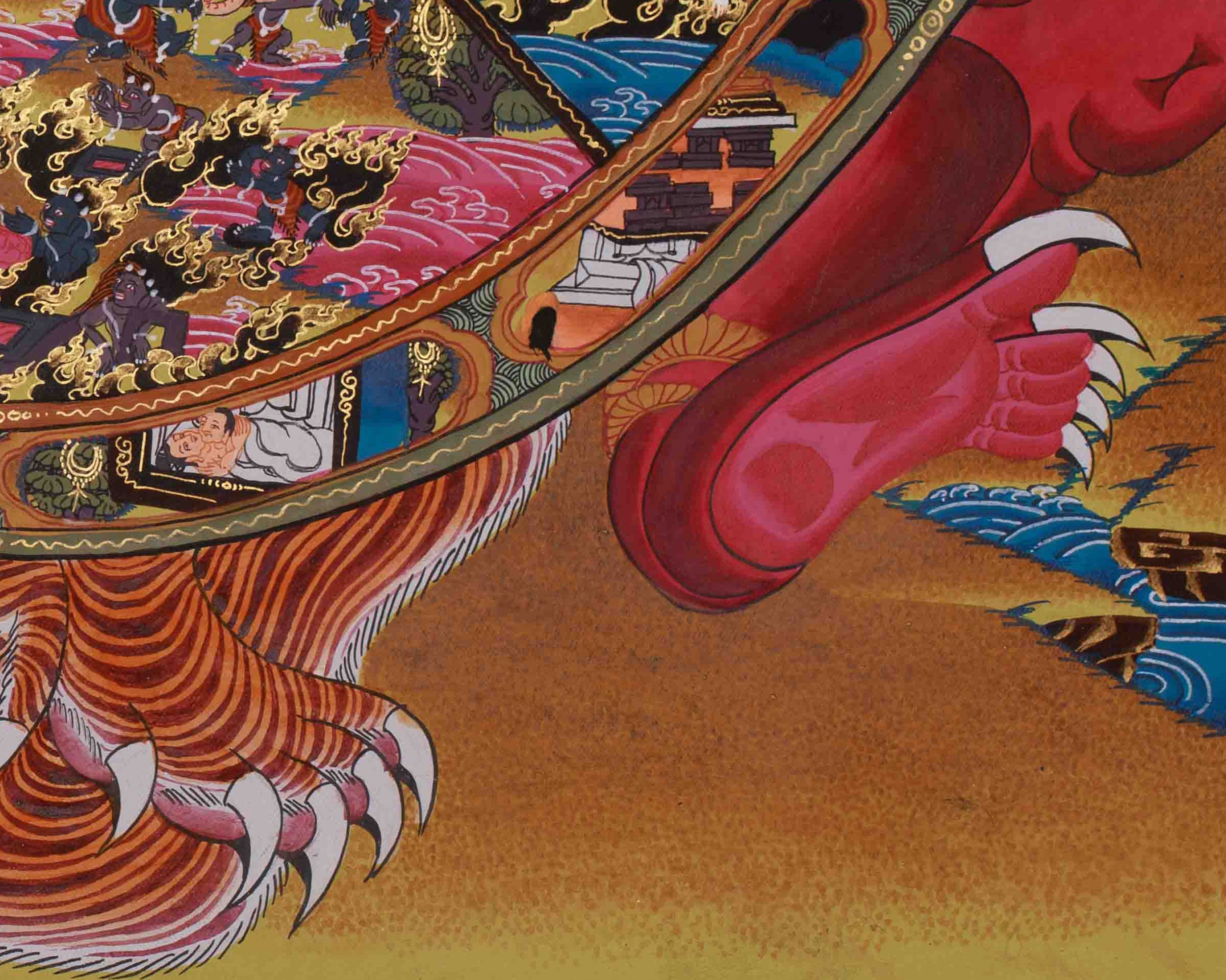 Buddhist Wheel of Life Art | Hand Painted Bhavachakra Thangka | Meditation Altar