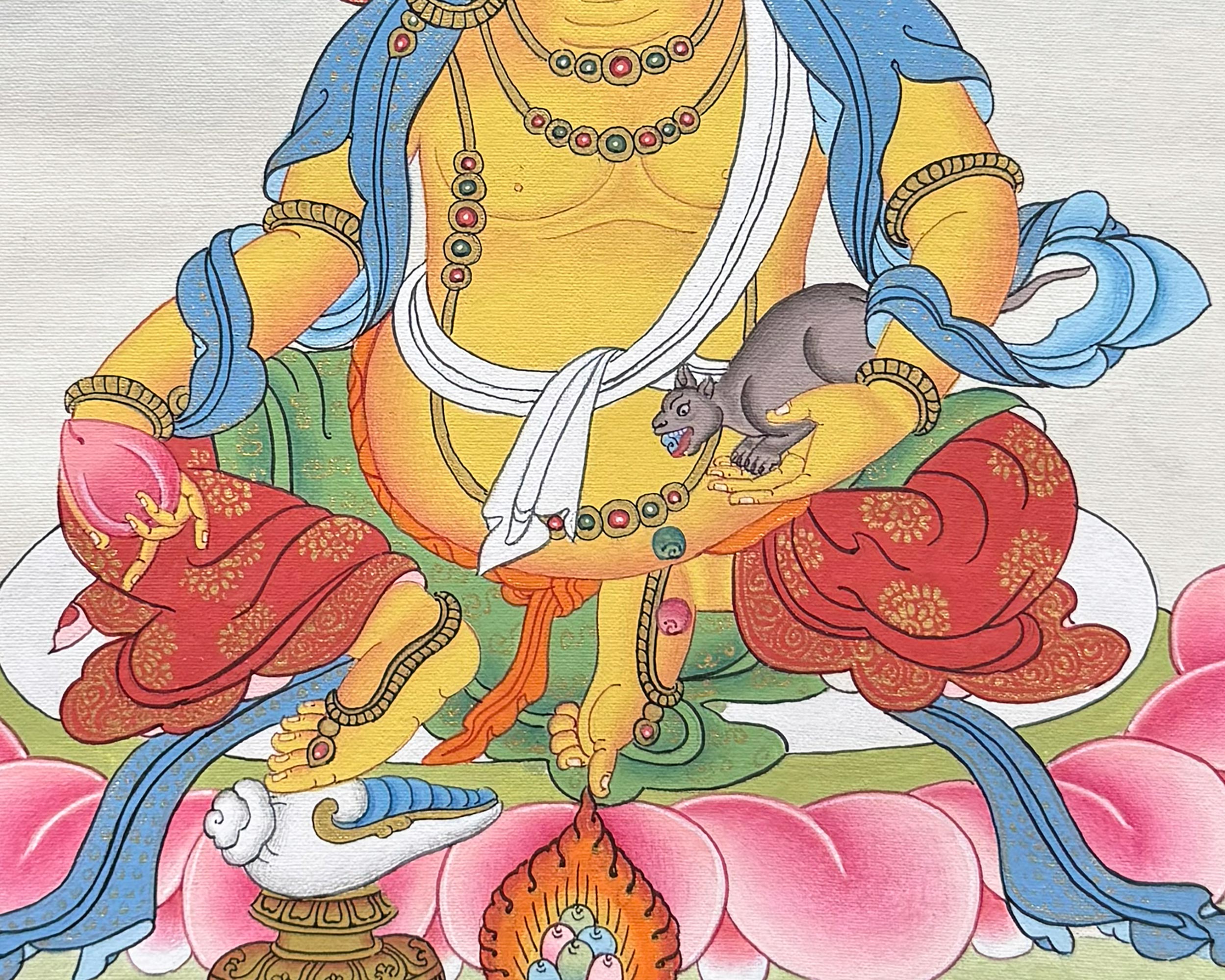 Dzambhala Thangka With Brocade | Symbol of Prosperity and Abundance