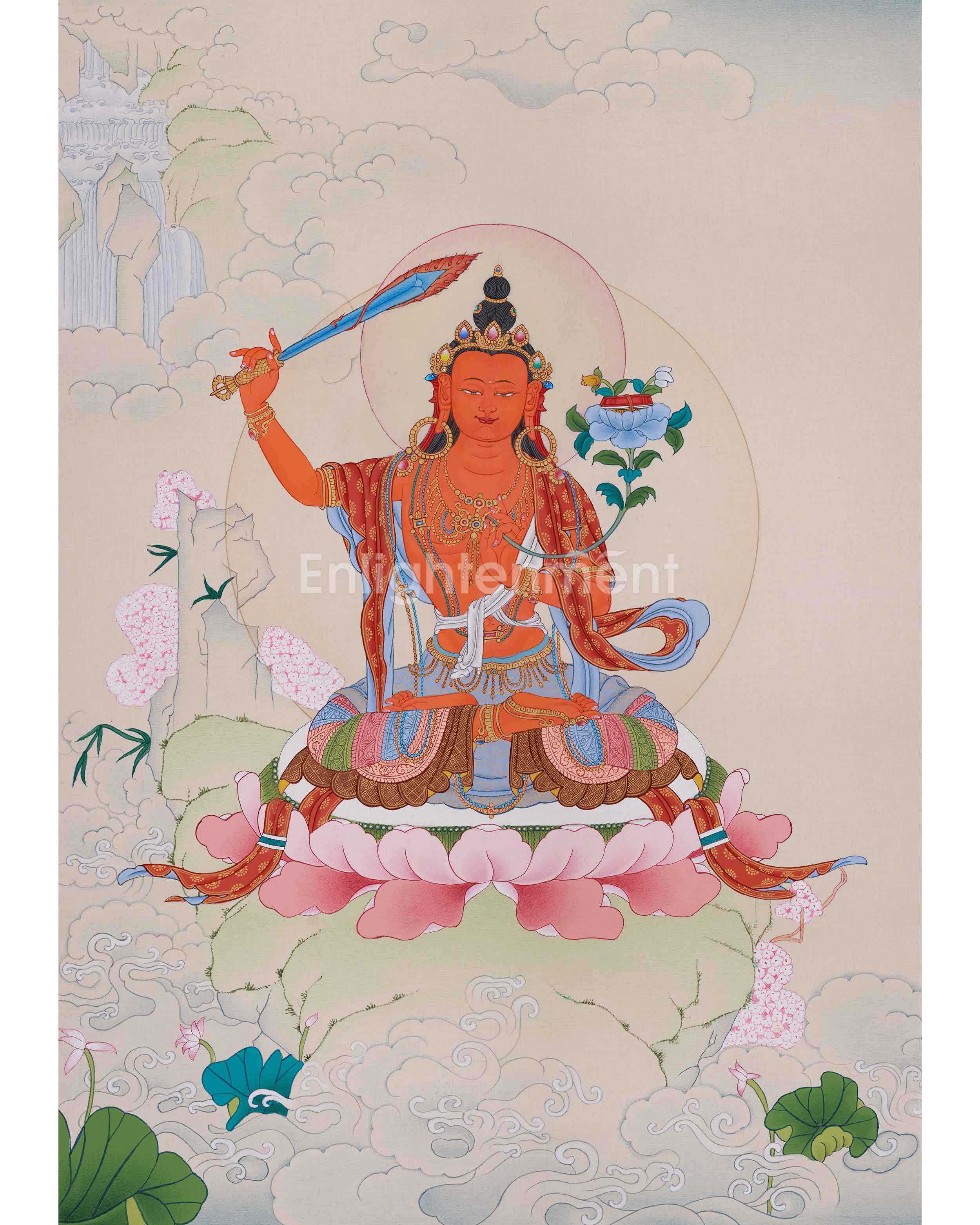 Beautifully Handmade Bodhisattva Manjushri Thangka 