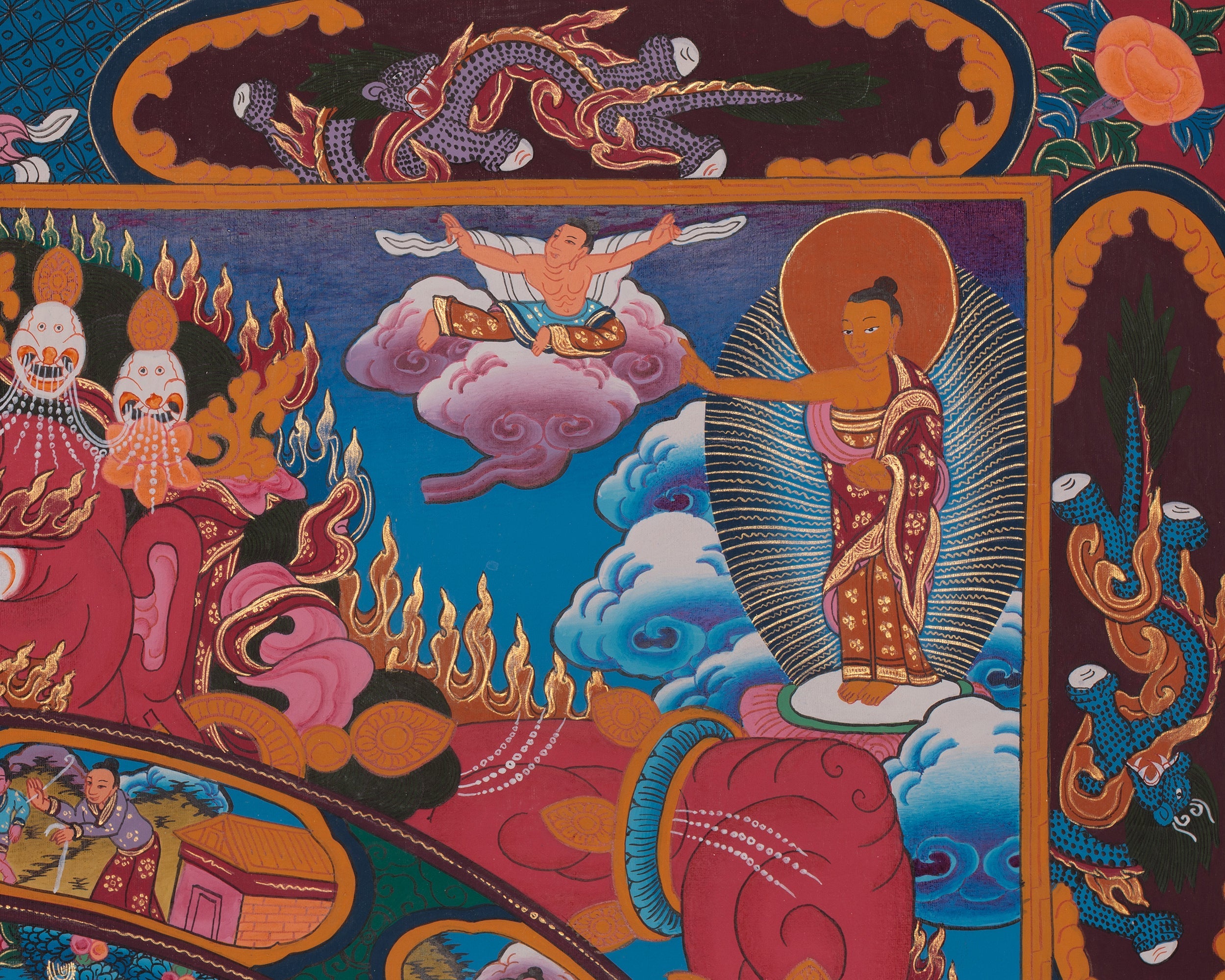Divine Bhavachakra Thangka | Wheel of Life Artwork of Karma and Rebirth