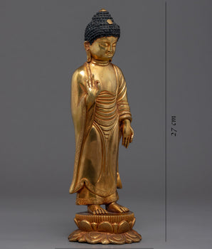 Standing Shakyamuni Buddha Statue | Gold Glided Traditional Art
