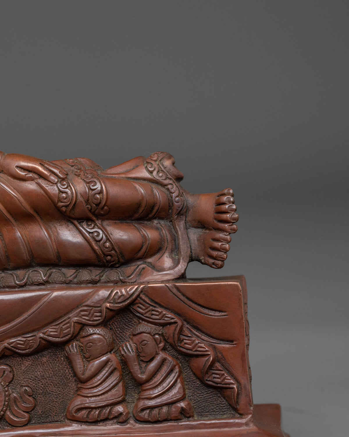 Sleeping Buddha Oxidized Copper Statue | Reclining Buddha Art