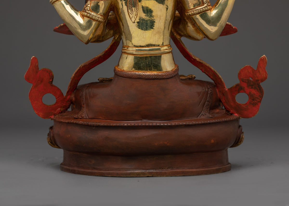 Handmade Avalokiteshvara Copper Statue | 24K Gold Gilded Chenrezig