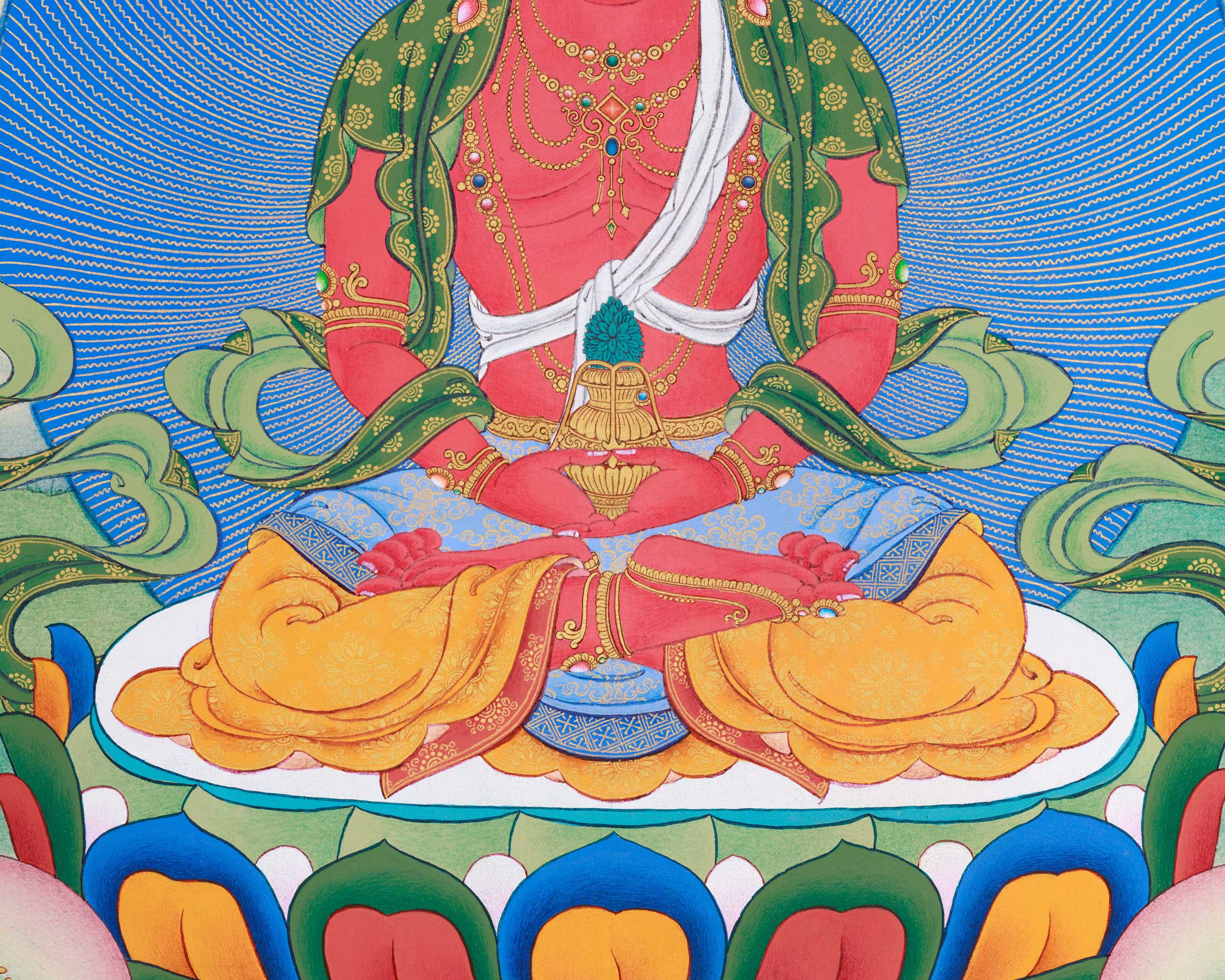 Traditional Amitayus Thangka Print | The Buddha of Boundless Life | Sacred Longevity Artwork