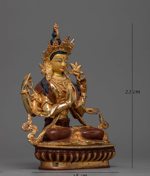 4-Armed Bodhisattva Chenrezig Statue | Gold Gilded Copper Art from Nepal