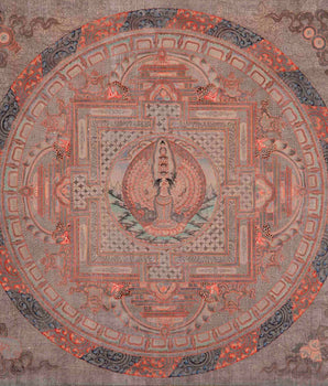 Silver Lokeshvara Mandala with Brocade | Tibetan Chenrezig Wall Hanging