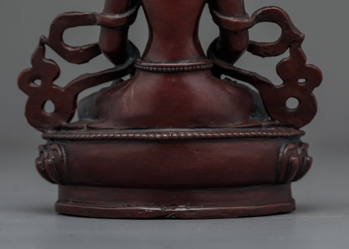 Amitayus A Small Handmade Oxidized Statue | Embodiment of Longevity and Wisdom