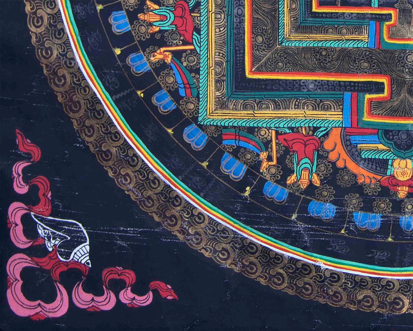 Vintage 8 Auspicious Mandala Thangka With Exquisite Brocade | Tibetan Wall Hanging