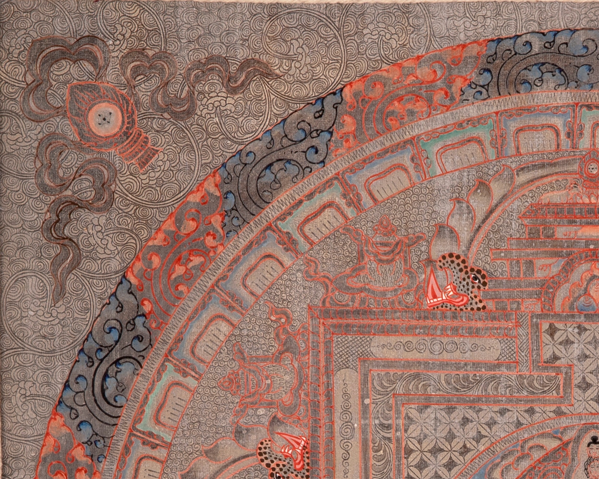 Silver Lokeshvara Mandala with Brocade | Tibetan Chenrezig Wall Hanging