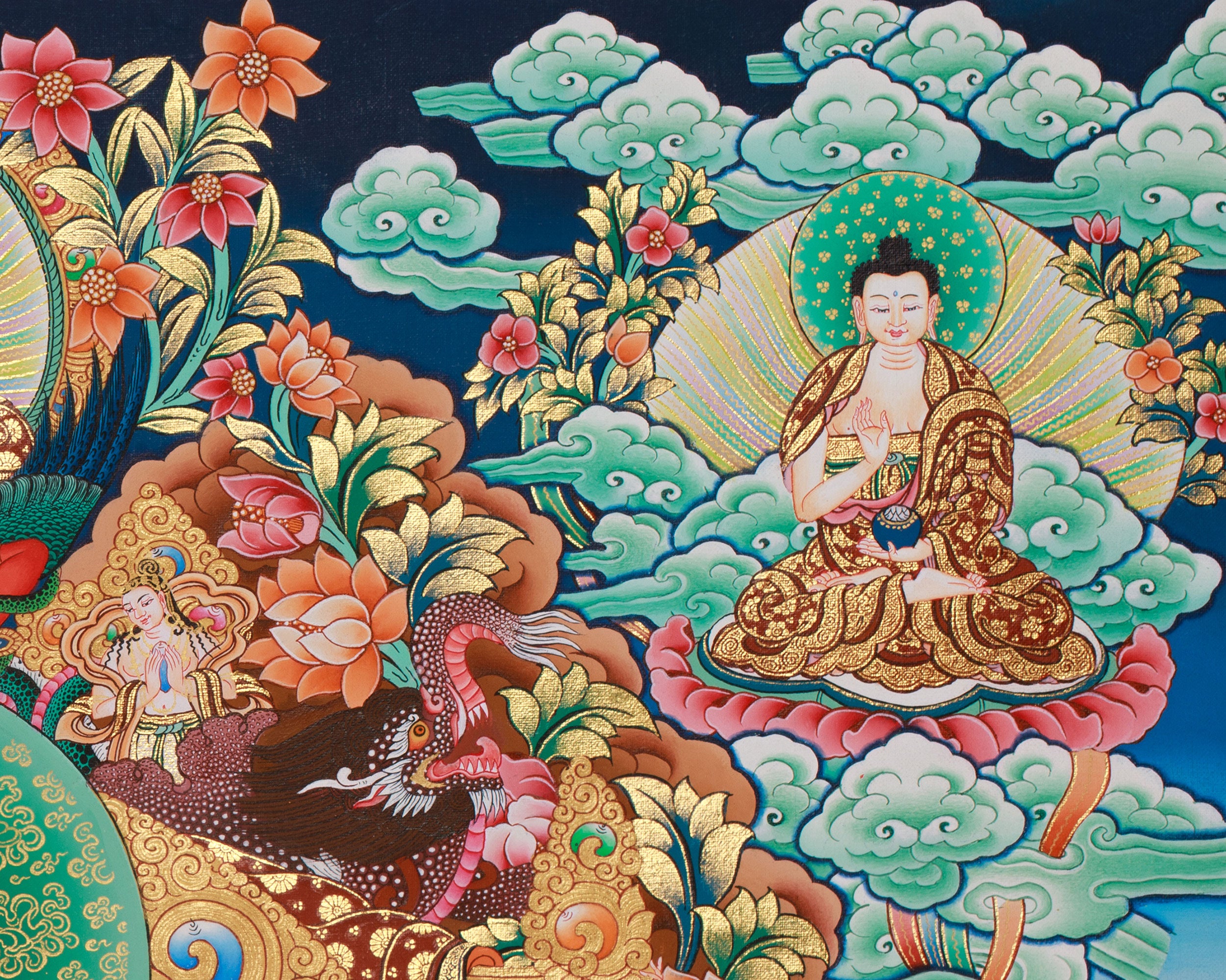 Eight Medicine Buddha Thangka | Hand-Painted in Traditional Style with 24K Gold | Healing Deities | Bhaisajyaguru Arts | Large Artwork