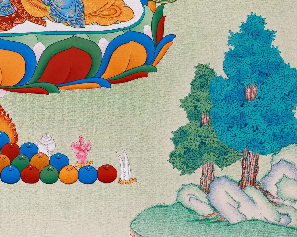Amitayus Buddha Artwork | Hand-Painted Tibetan Buddhist Thangka | Longevity and Spiritual Enlightenment