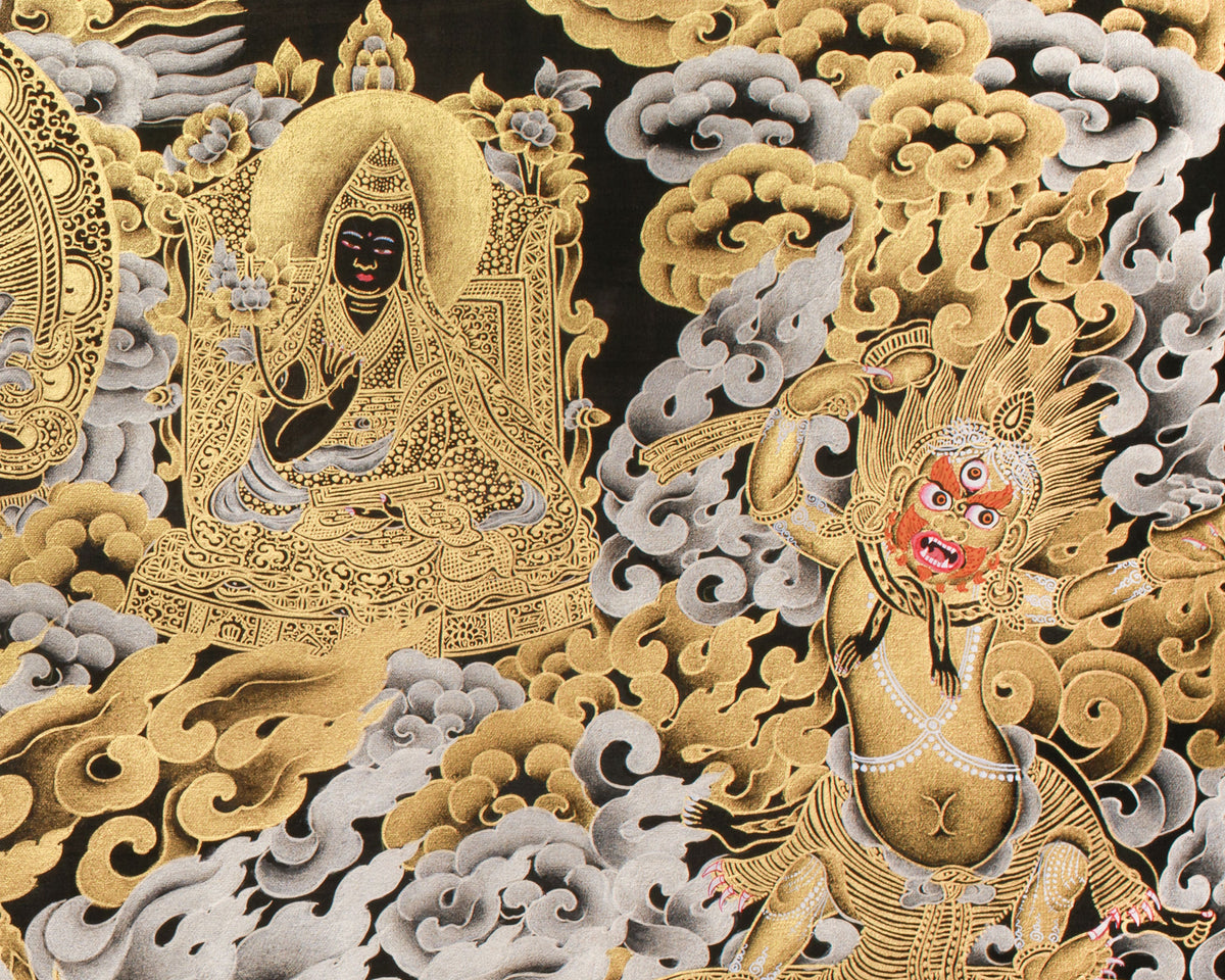 The Wrath of Mahakala | Pure Silver & Gold Embellished Thangka of the Dharma Protector