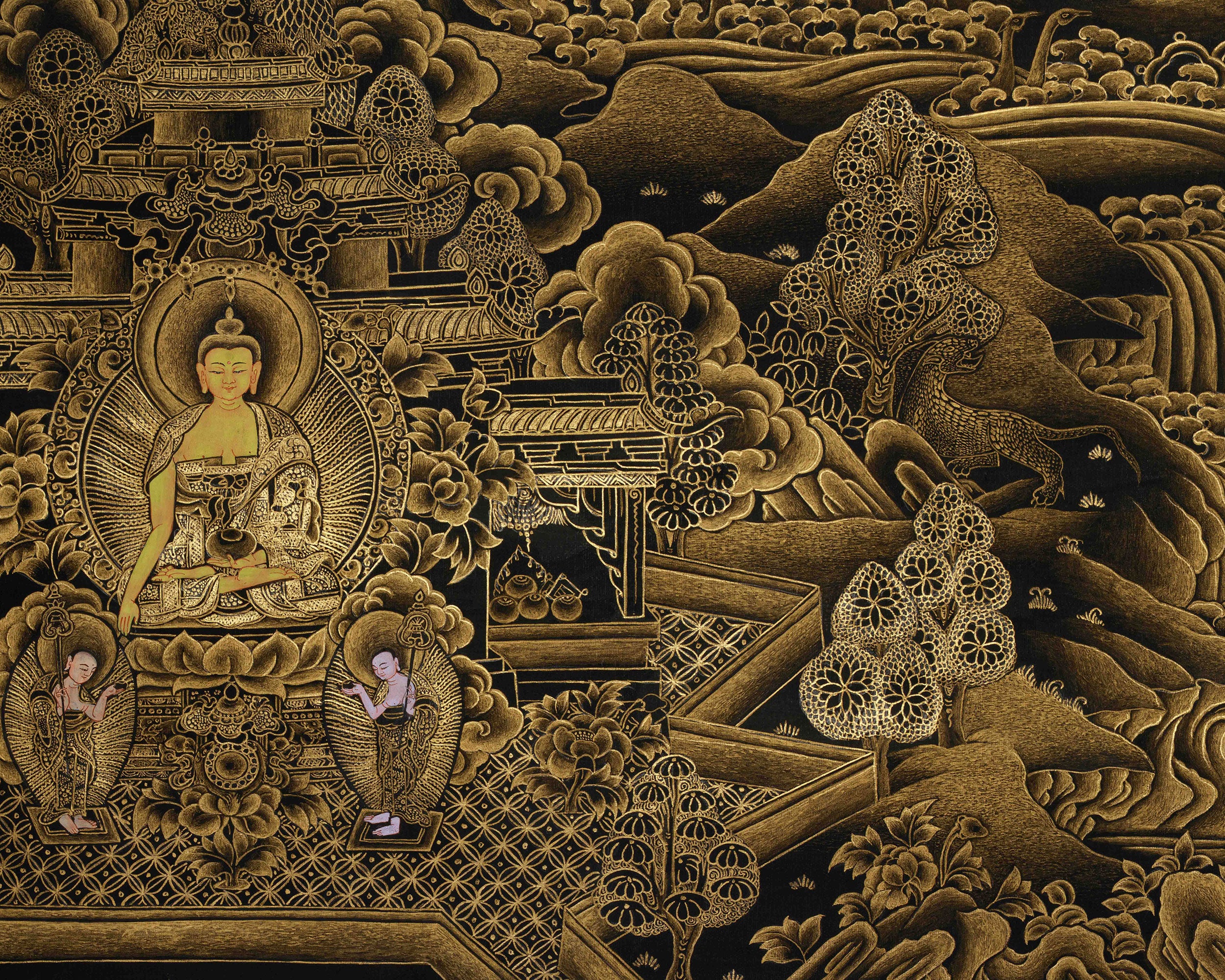 Traditional Vajrayana Buddhist Manjushri | Bodhisattva of Wisdom with 24K Gold