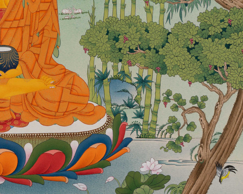 Meditating Shakyamuni Buddha in Jungle, Thangka Painting