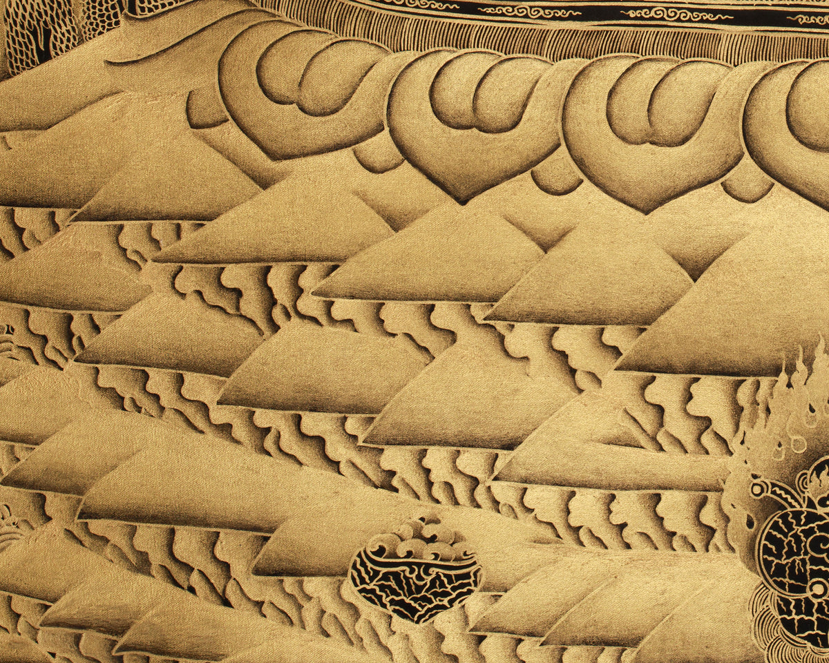 Fierce Protector Mahakala Thangka | Masterful Gold Detail on Black Canvas