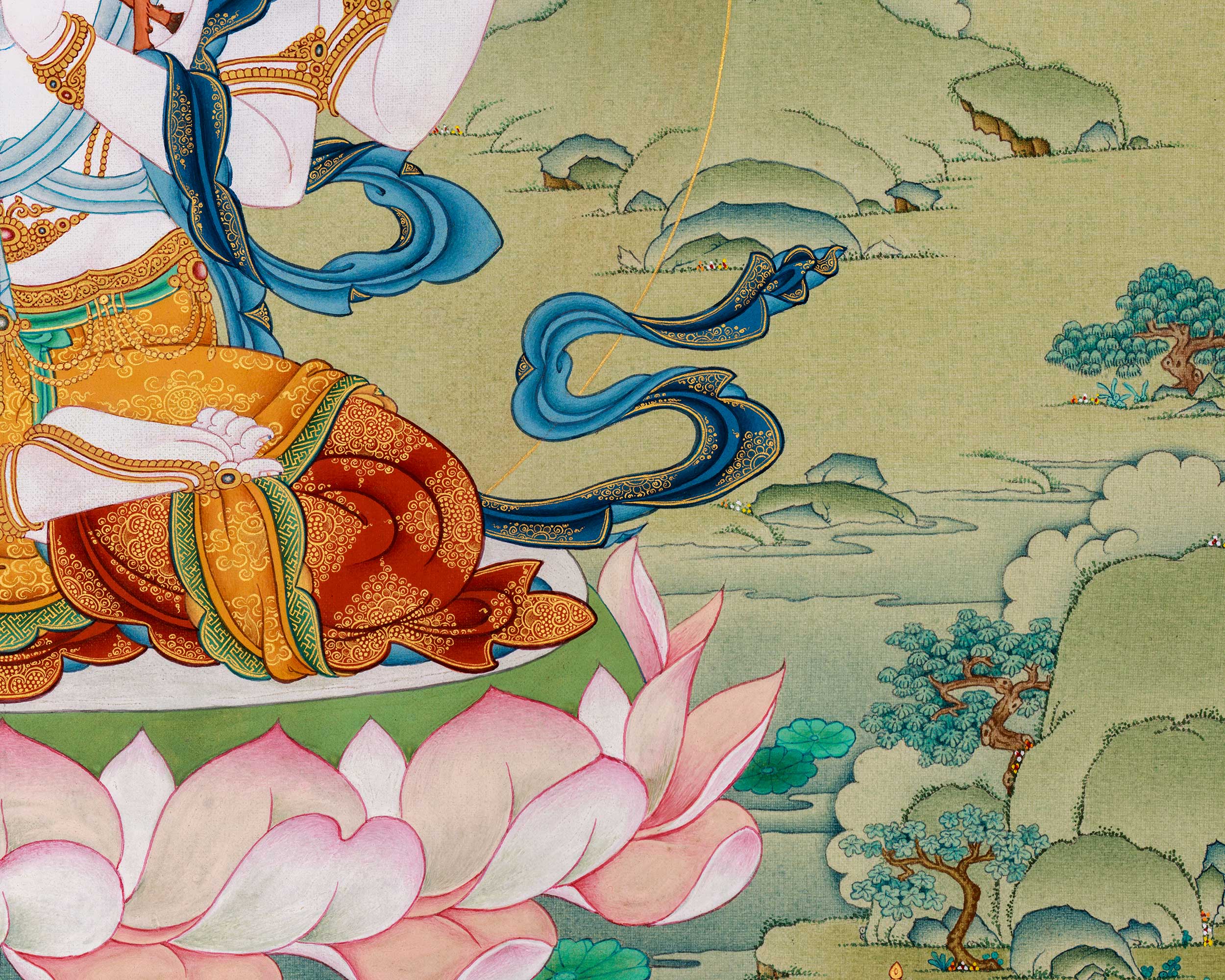 Compassion Buddha Avalokiteshvara Thangka | Authentic Stone Colors from Lhasa, Tibet