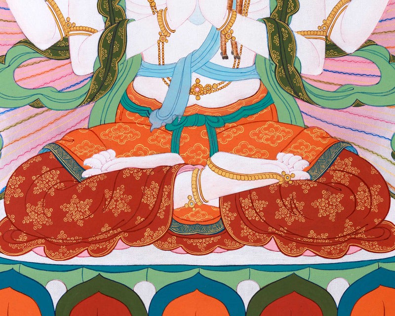 Journey to Compassion: Chenrezig Thangka | Gateway to Inner Tranquility