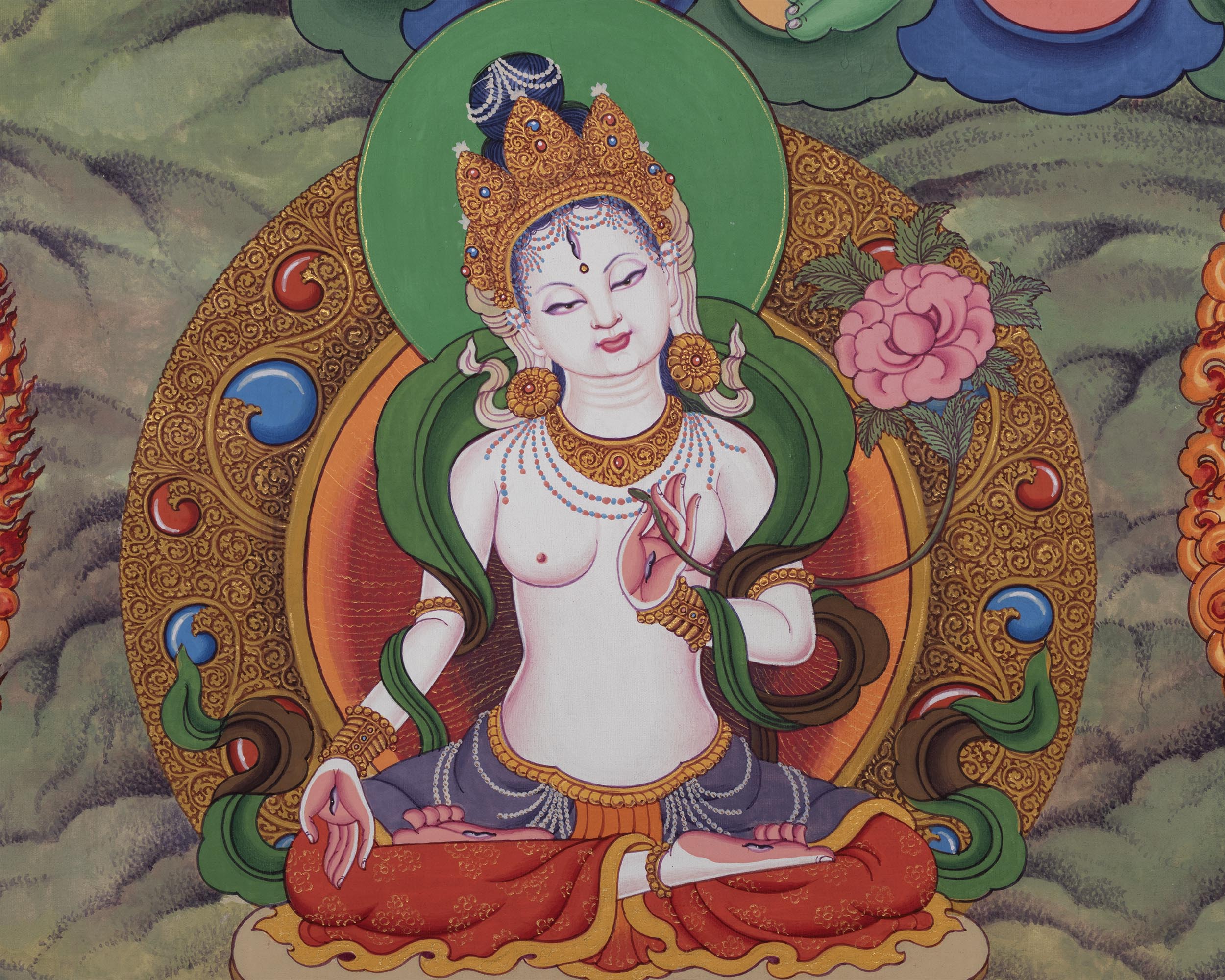 Mother Tara Traditional Thangka Print | The Female Buddha Depiction On A Newari Poster