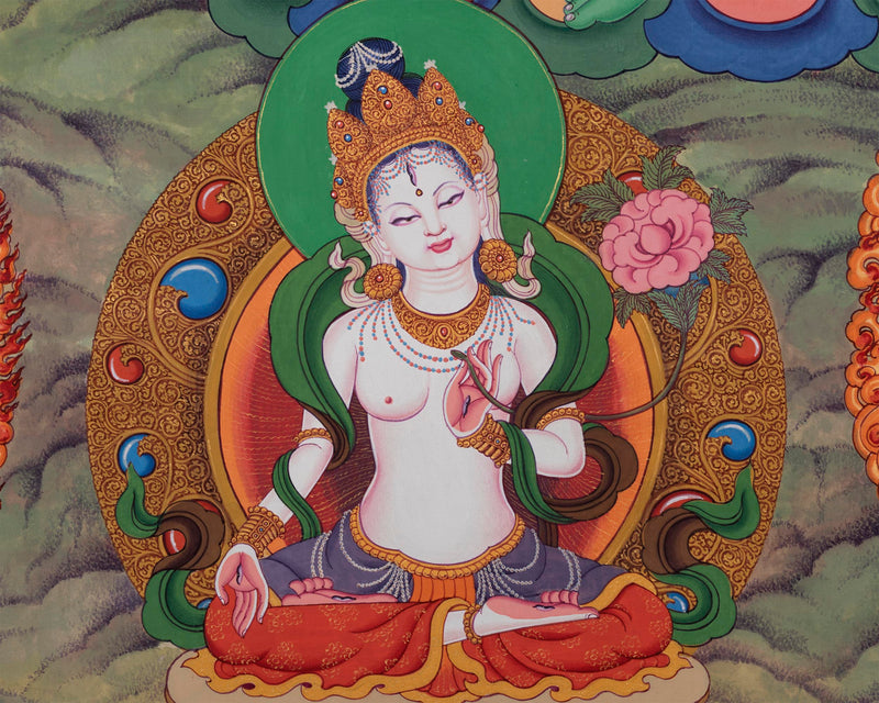 Mother Tara Traditional Thangka Print | The Female Buddha Depiction On A Newari Poster