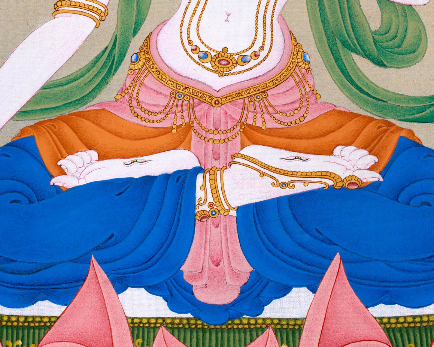 Radiant Grace: An Exquisite White Tara Thangka, Unique Depiction in Exceptional Quality