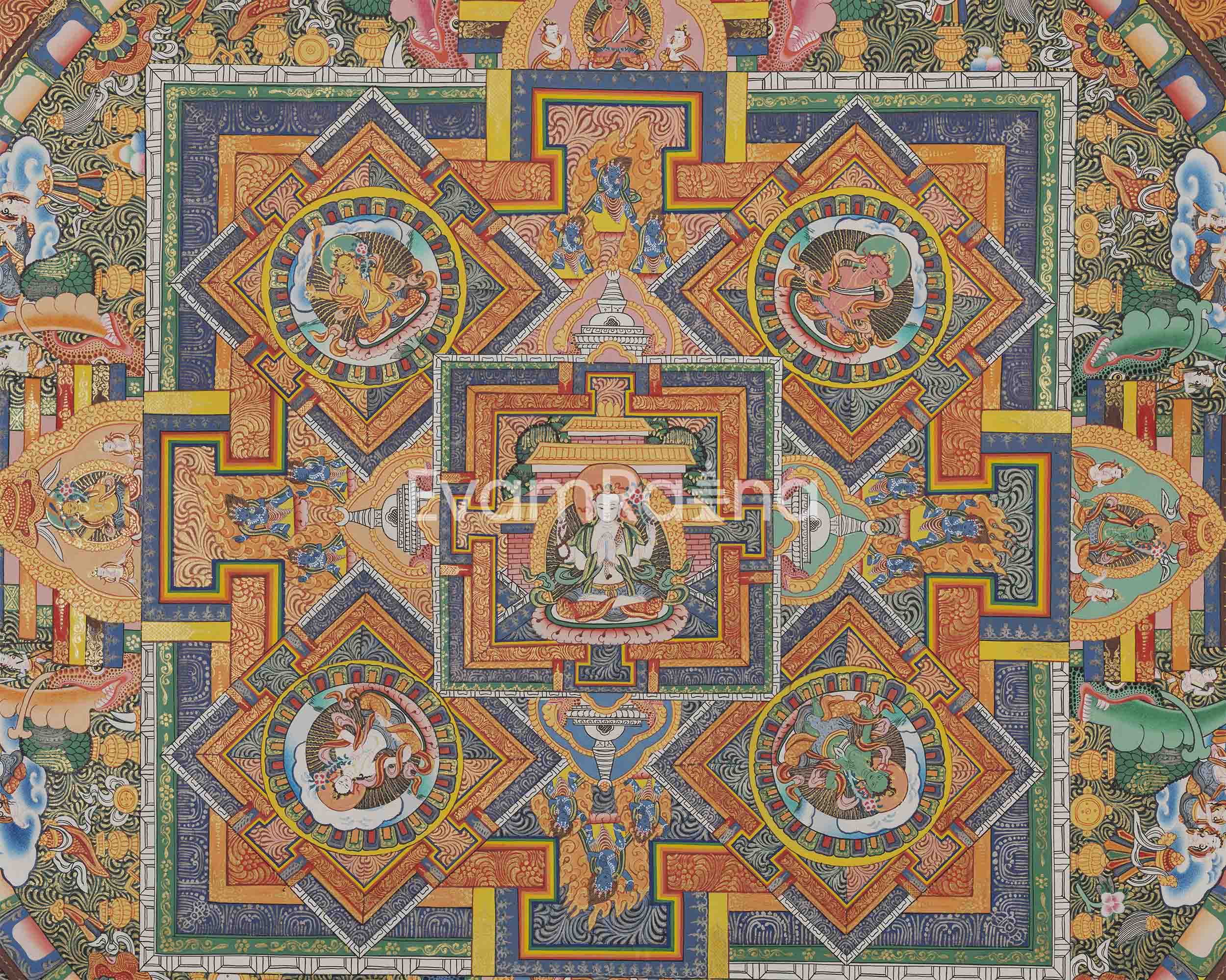 Chenrezig Mandala Art Drawing Print For Spiritual Practice | The Bodhisattva Of Compassion Mandala Print