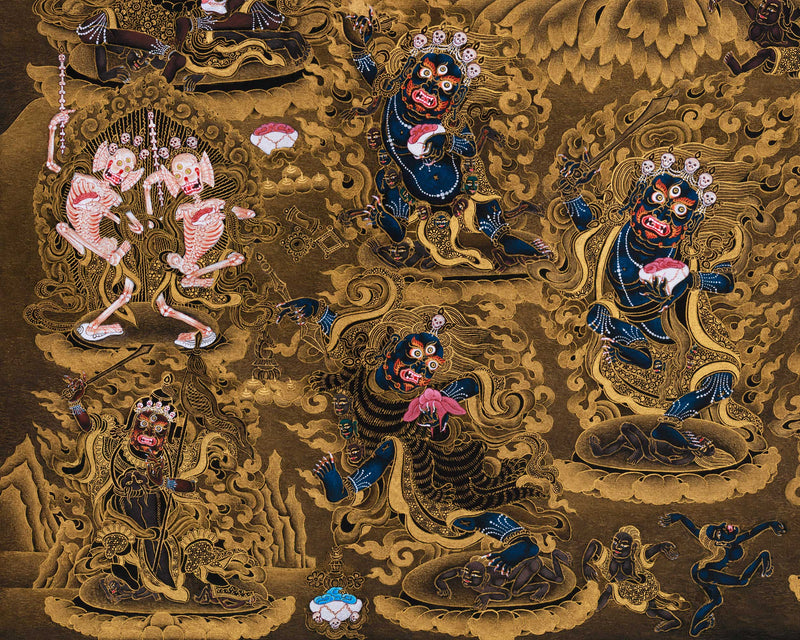 Sakya Mahakala with Retinue, Gold Thangka