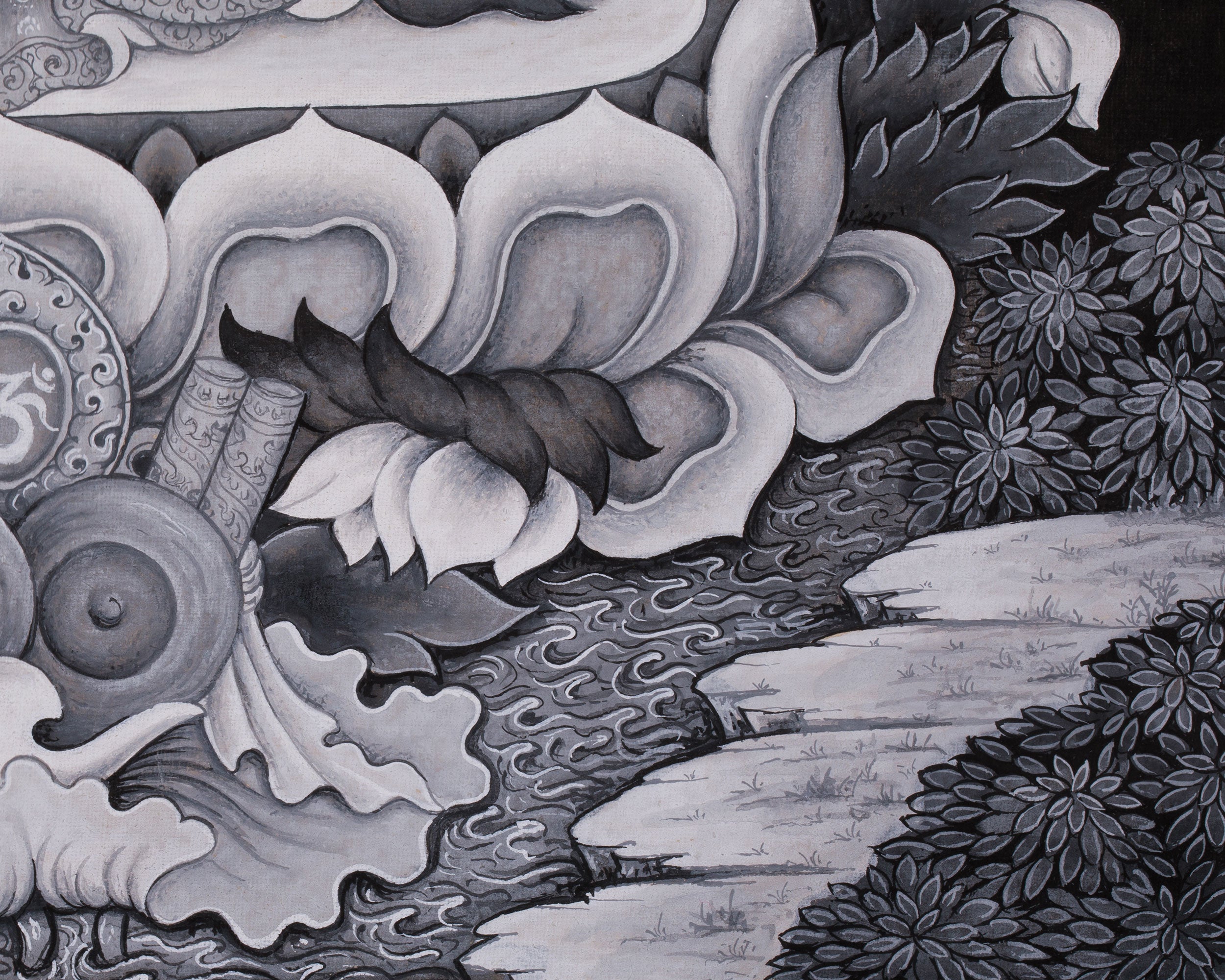 Vajrasattva with Consort Paubha Art | Black and White Print for Purification & Wisdom