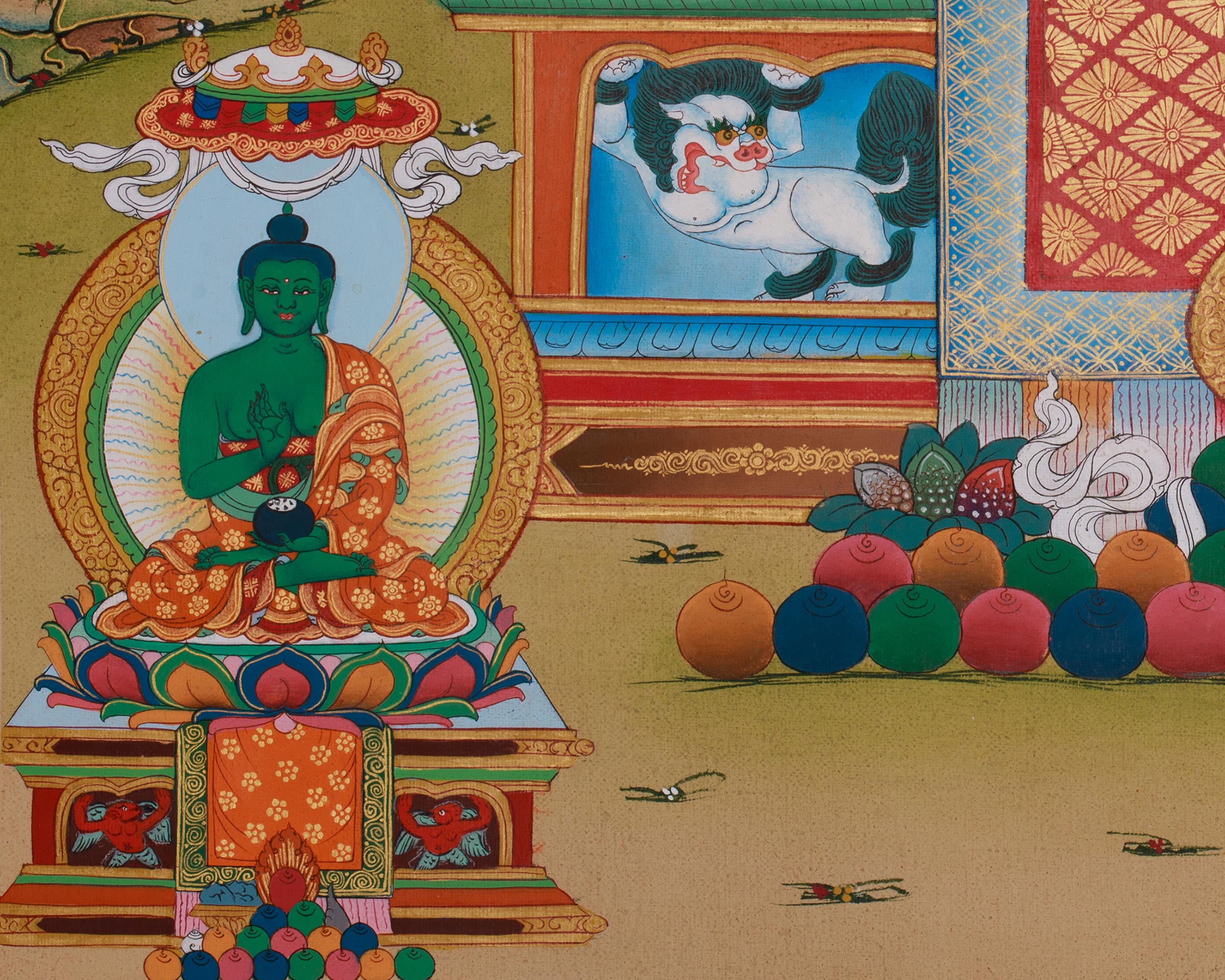 Sacred Five Dhyani Buddha Thangka | Transforms Ignorance And Delusion Into The Wisdom