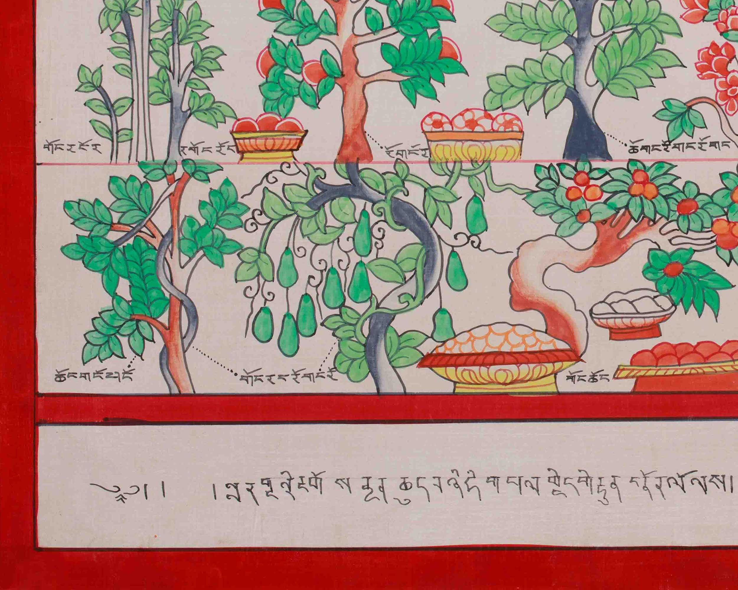 Medicine Buddha Healing Plants Thangka | Botanical Thangka