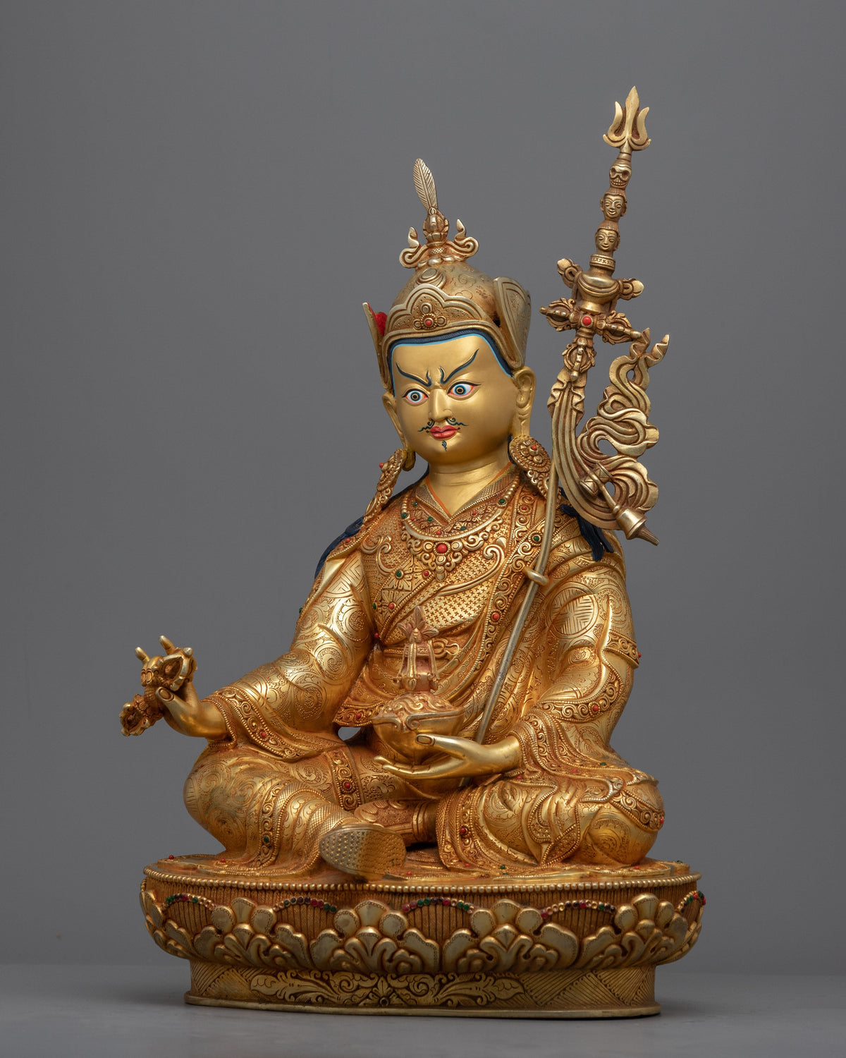 Traditional Guru Padmasambhava Mantra Sculpture | Tibetan Lotus Born Master Figurine