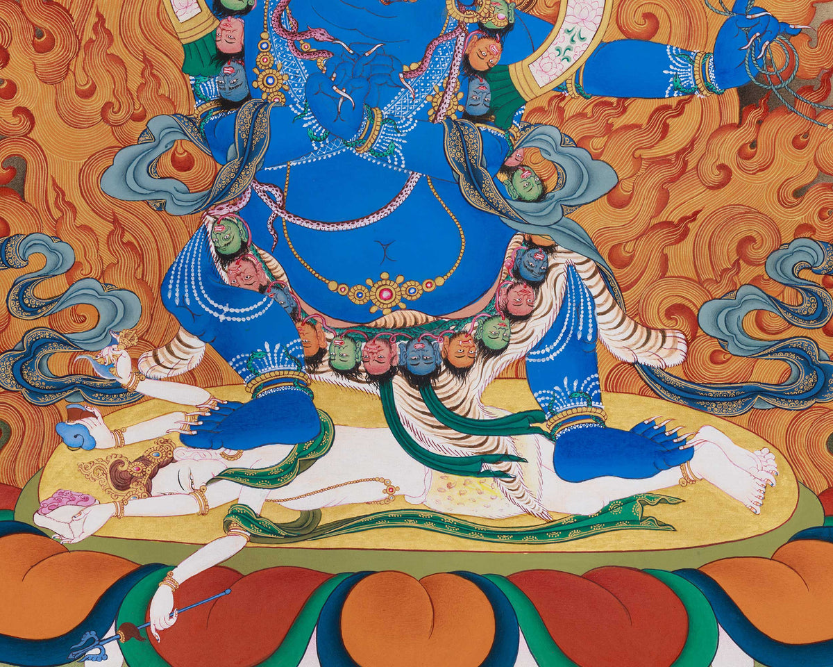 Traditional Thangka of Buta Damara With Mitrupa | Wrathful Bodhisattva Vajrapani