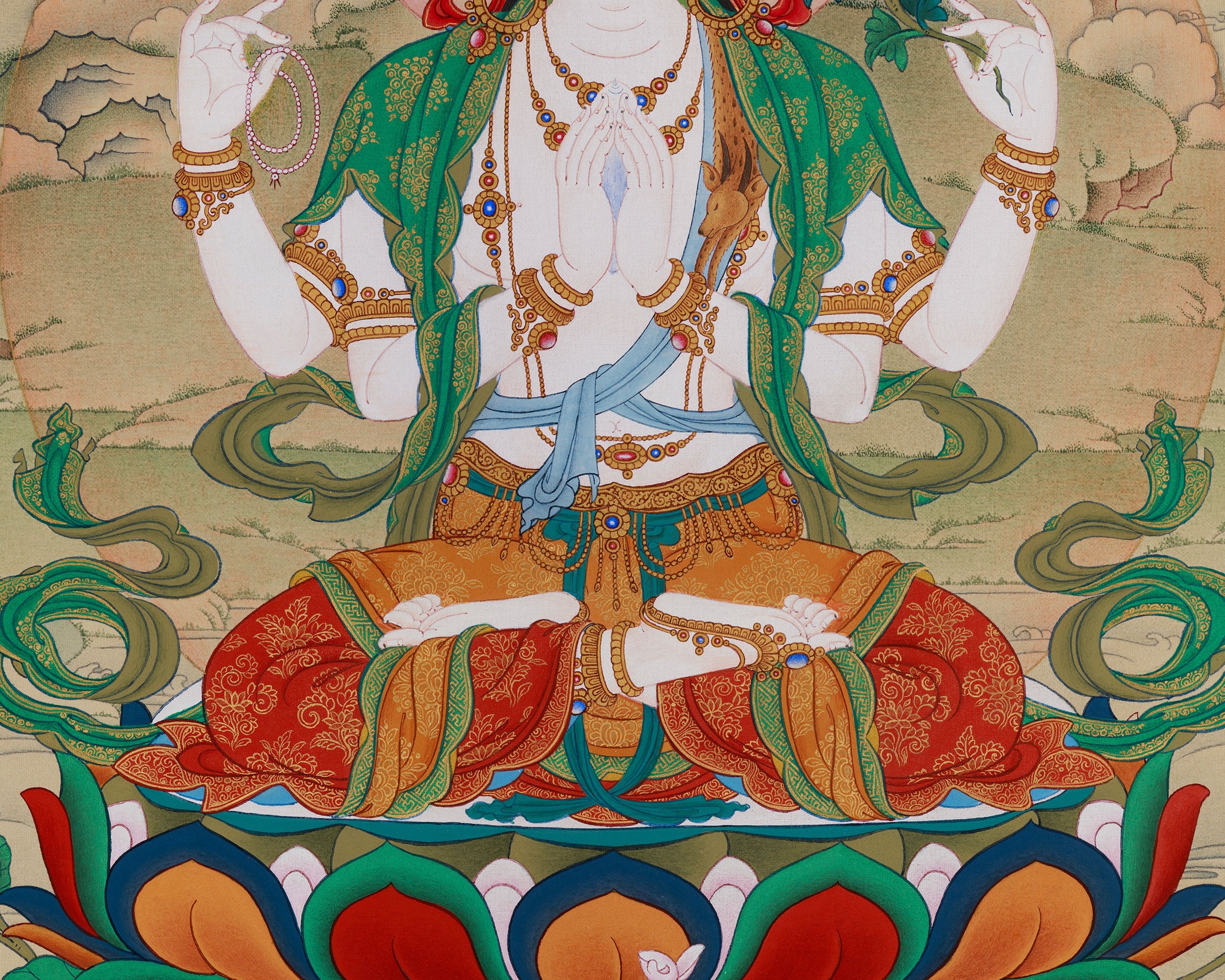 Compassion Buddha Chenrezig Thangka | Tibetan Buddhist Meditation Altar