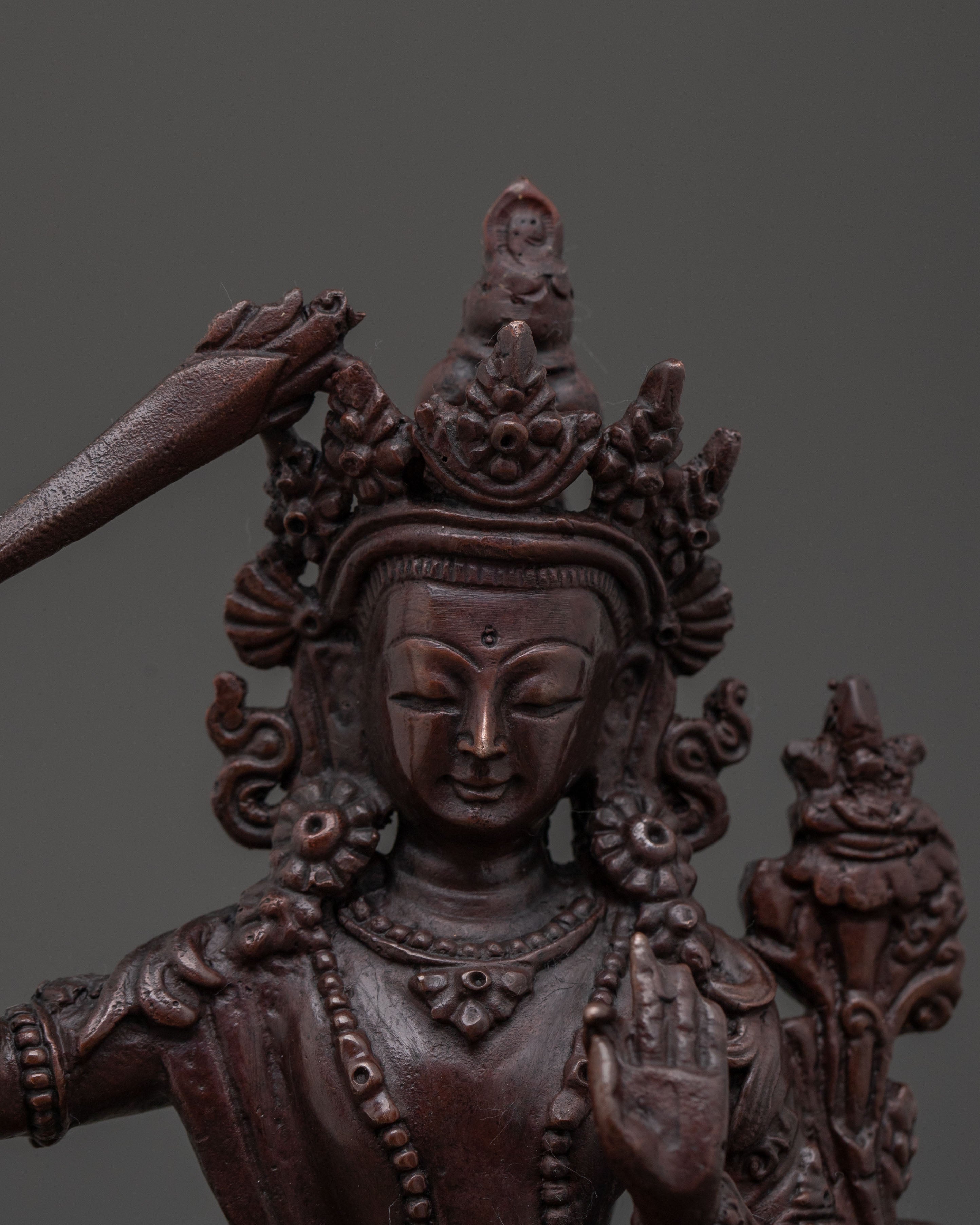 Sacred Manjushri Oxidized Copper Statue | Buddhist Wisdom Art