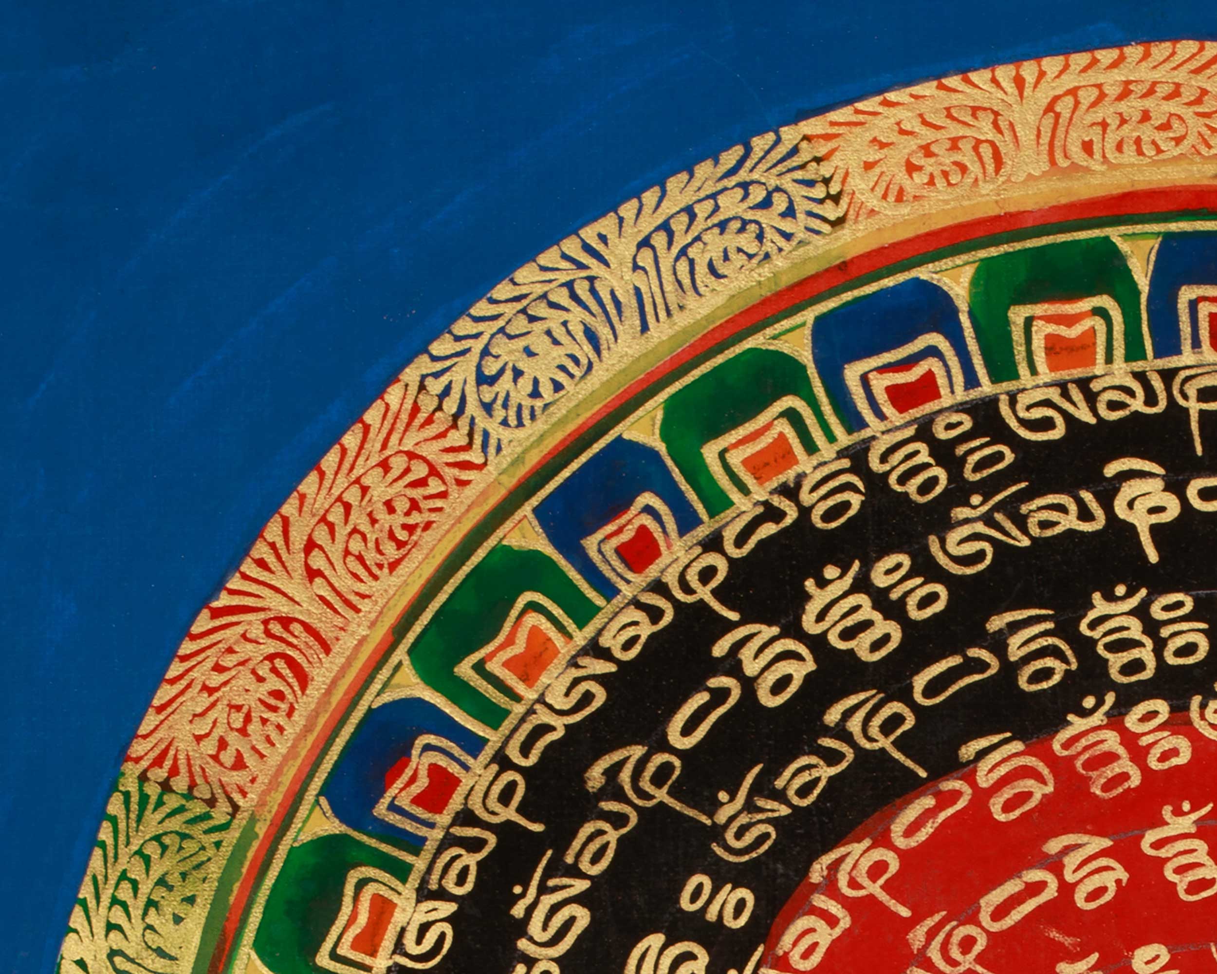 Spiritual Thangka of Mantra Mandala | Hand-Painted Himalayan Buddhist Artwork