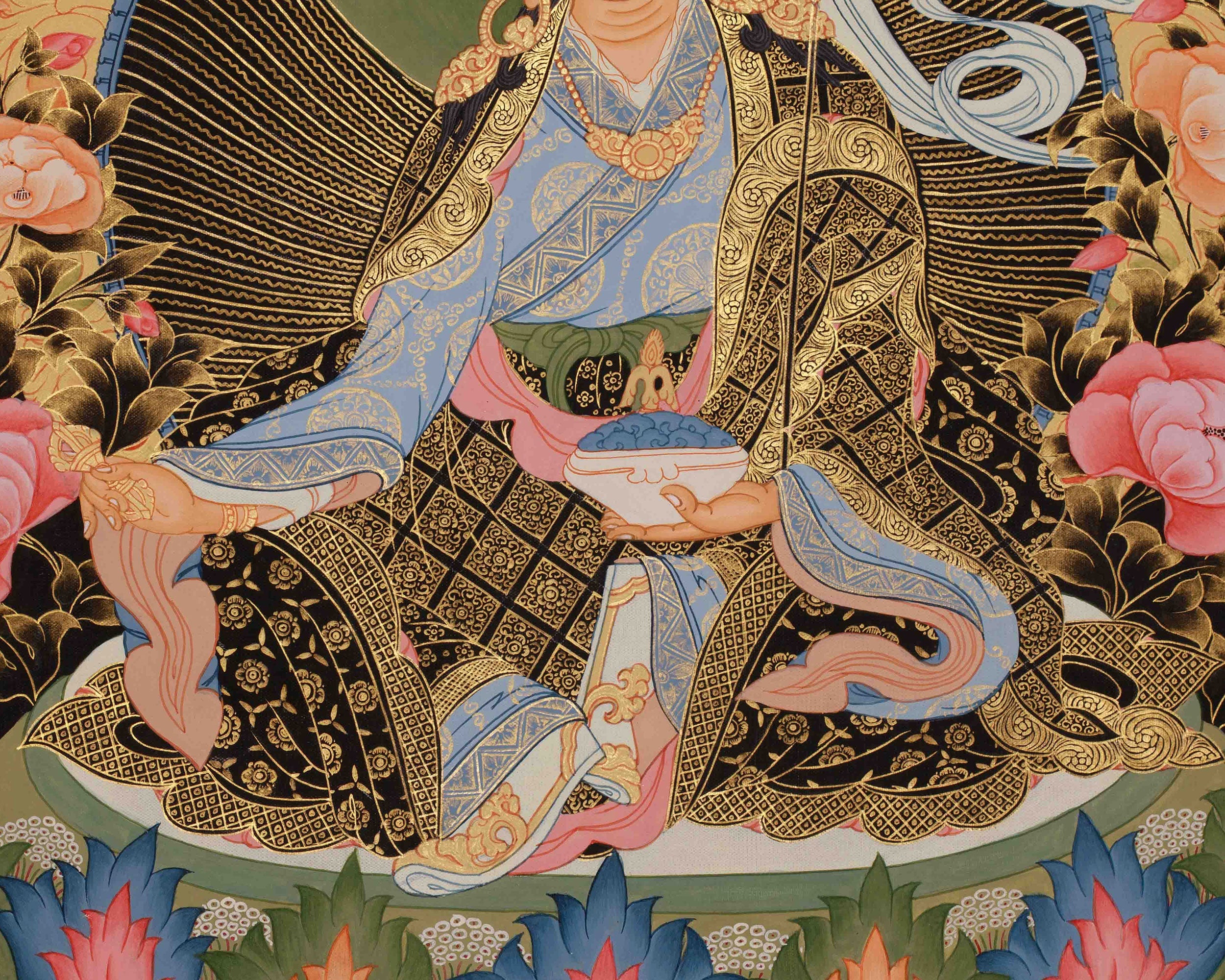 Vajrayana Buddhist Guru Rinpoche Thangka | Guru Padmasambhava Art | Meditation & Spiritual Altar