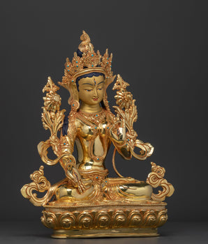 White Tara Longevity Goddess in Gold Gilded Statue | Symbol of Compassion and Healing