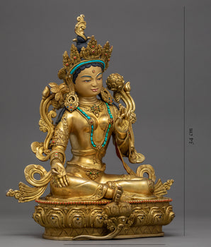 Green Tara Golden Statue | Himalayan Traditional Art