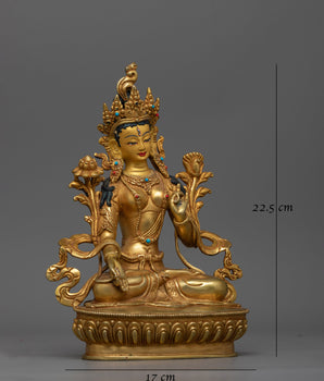 White Tara Handmade Gold Gilded Statue | Embodiment of Healing and Compassion
