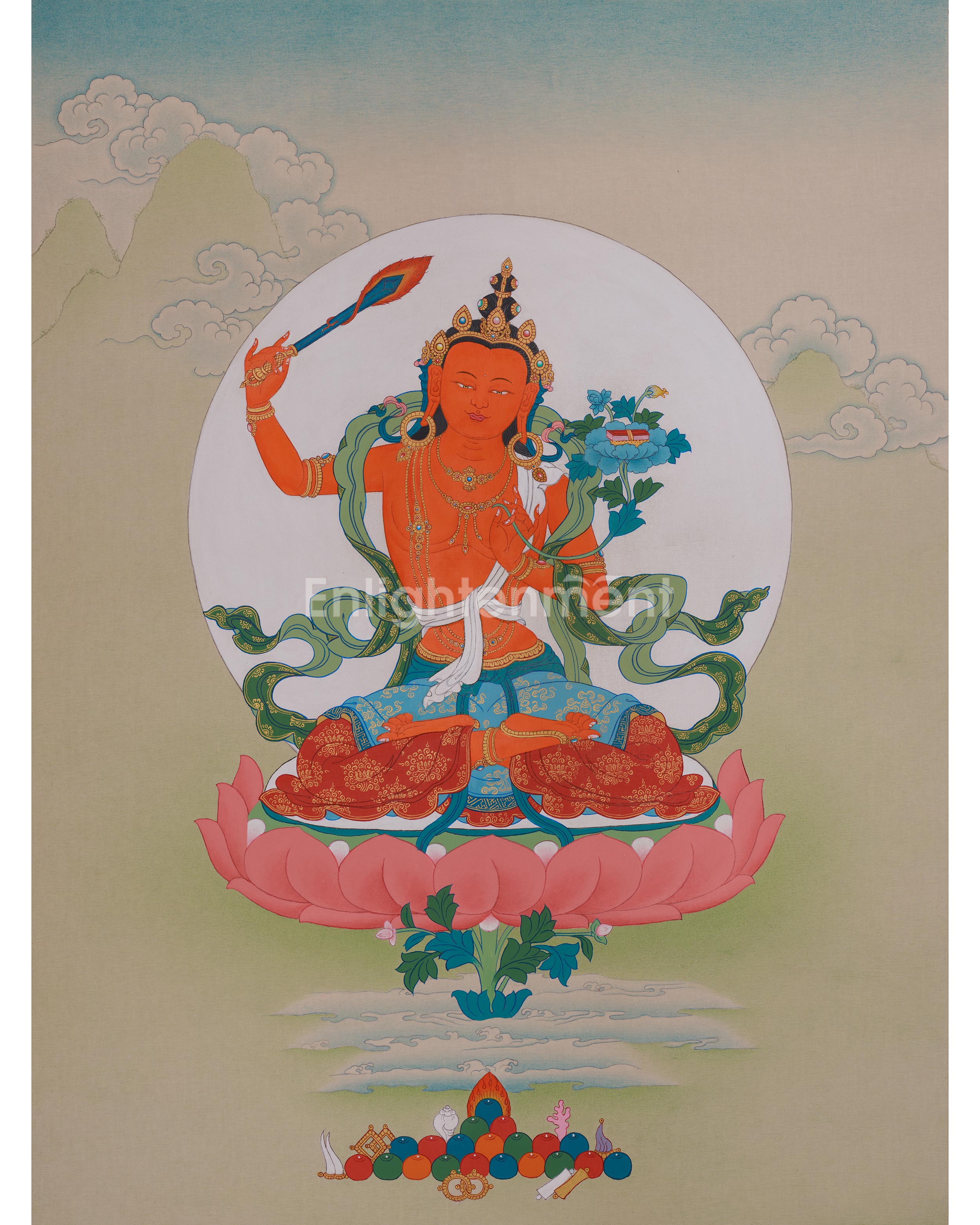 Buddhist Wisdom Deity Manjushri Thangka 