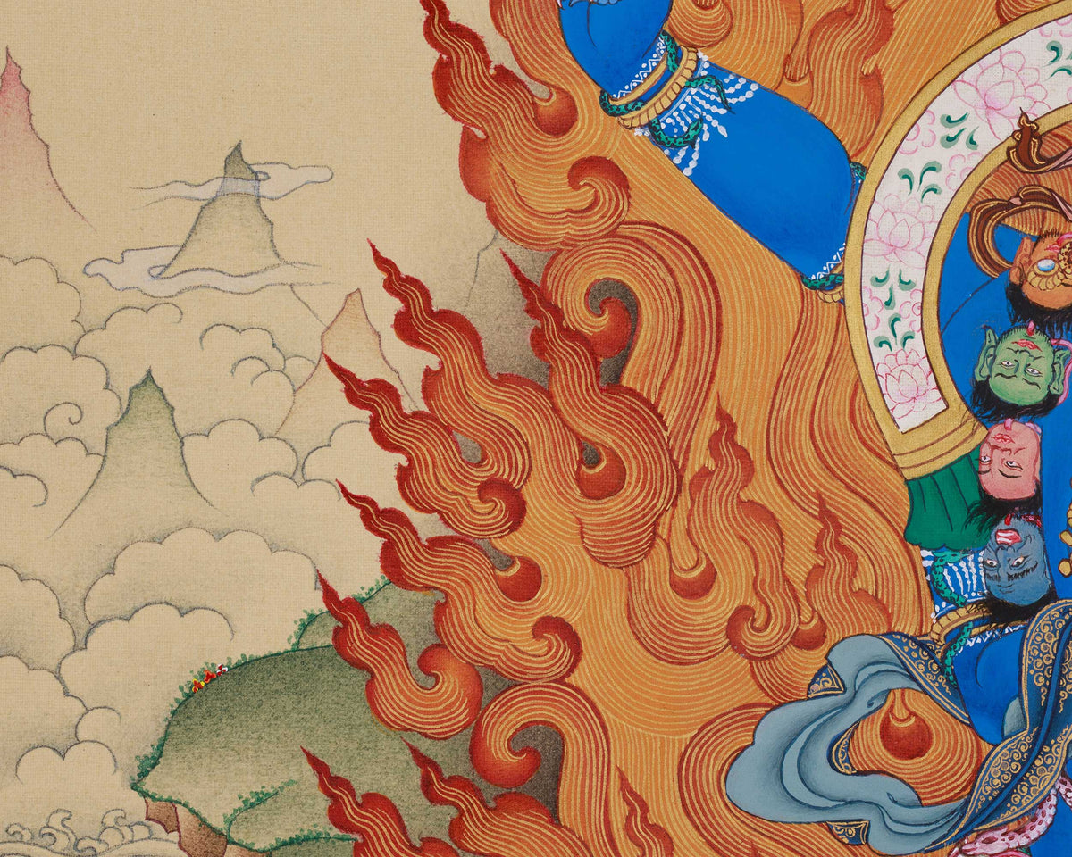Traditional Thangka of Buta Damara With Mitrupa | Wrathful Bodhisattva Vajrapani